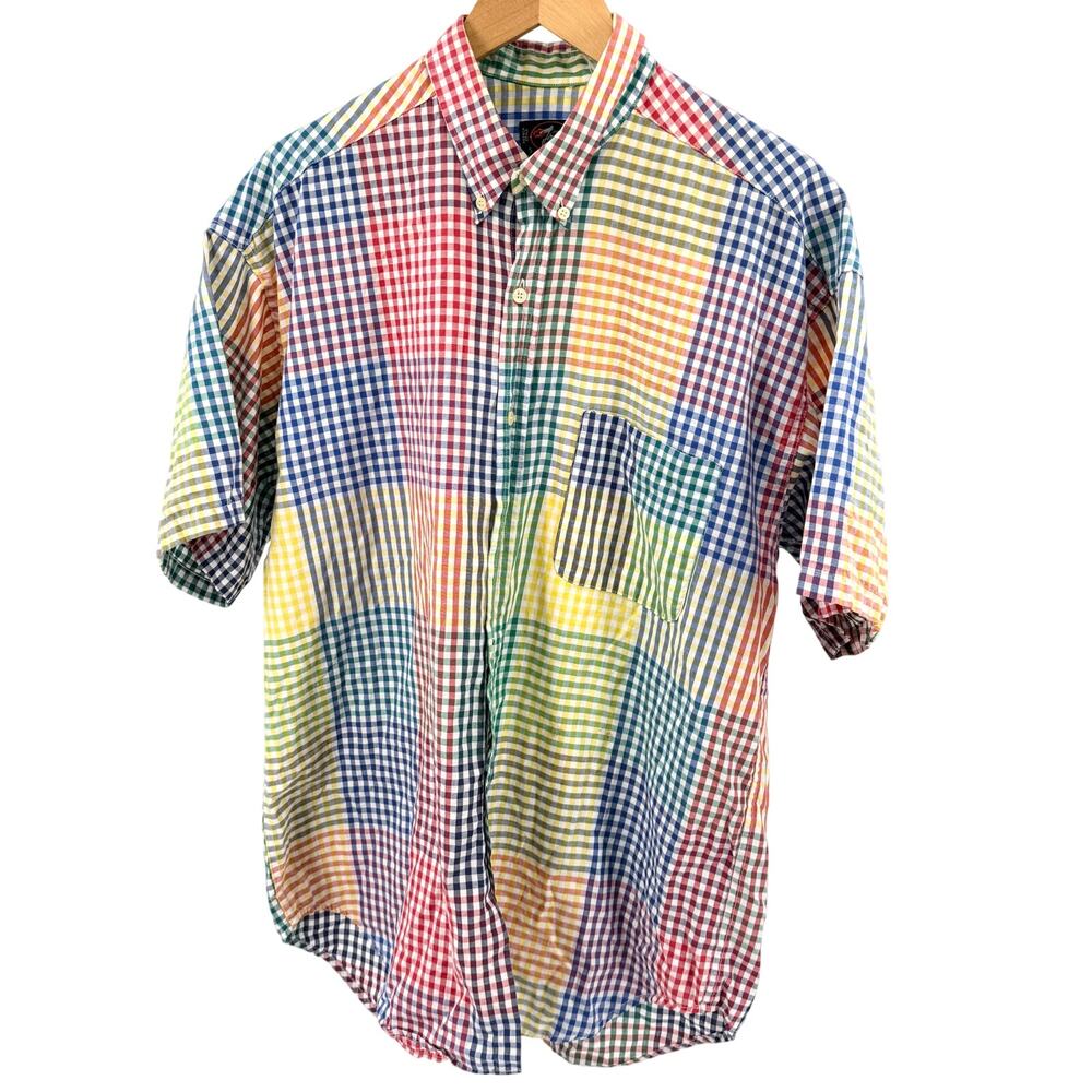 Vintage 90s Jean-Claude Jezequel Multi Color 100% Cotton Button Down Shirt